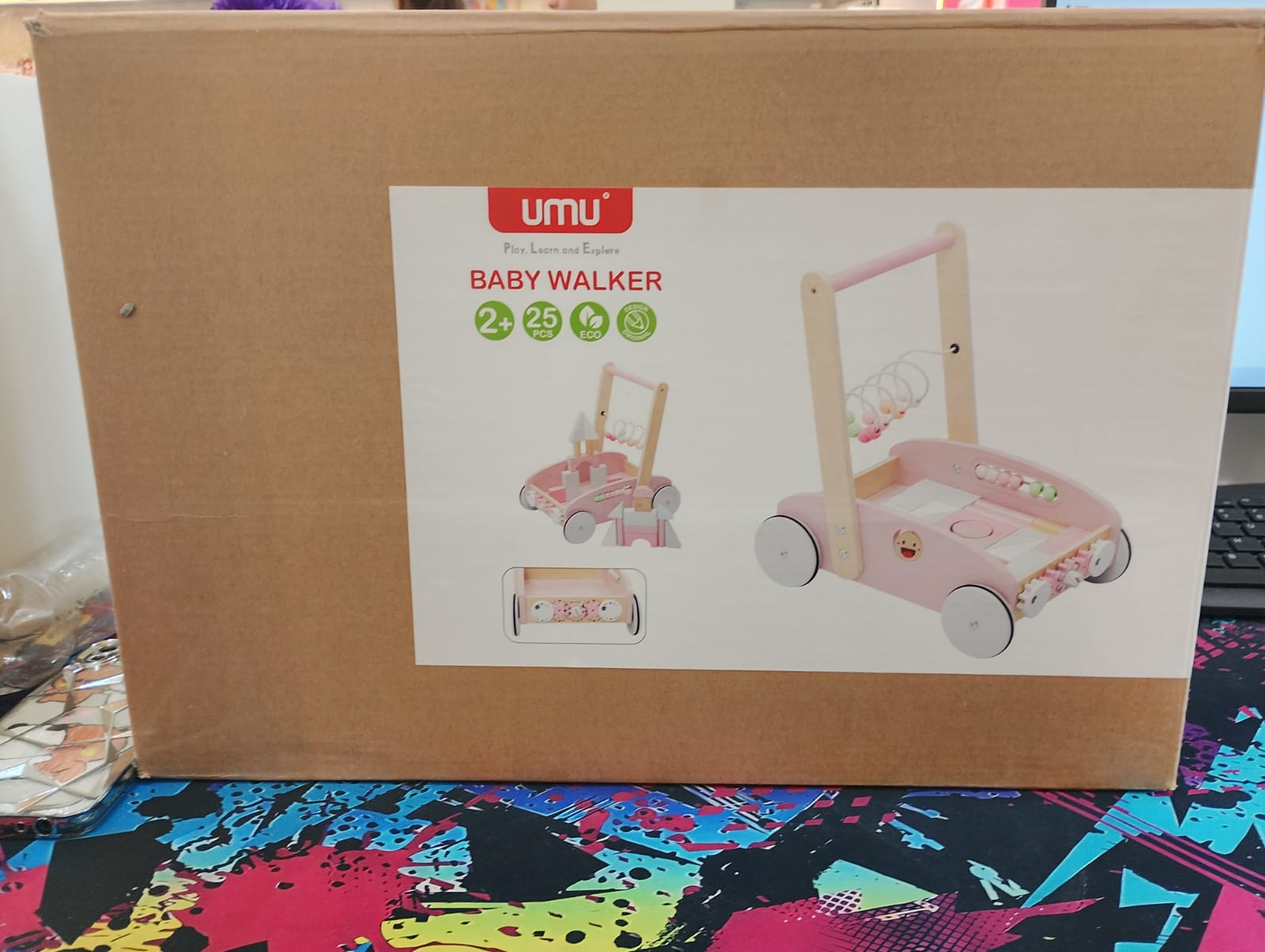 Wooden Baby Walkerb With Blocks - Push Along Wagon For Babies With Wood Bricks - MyLittleTales