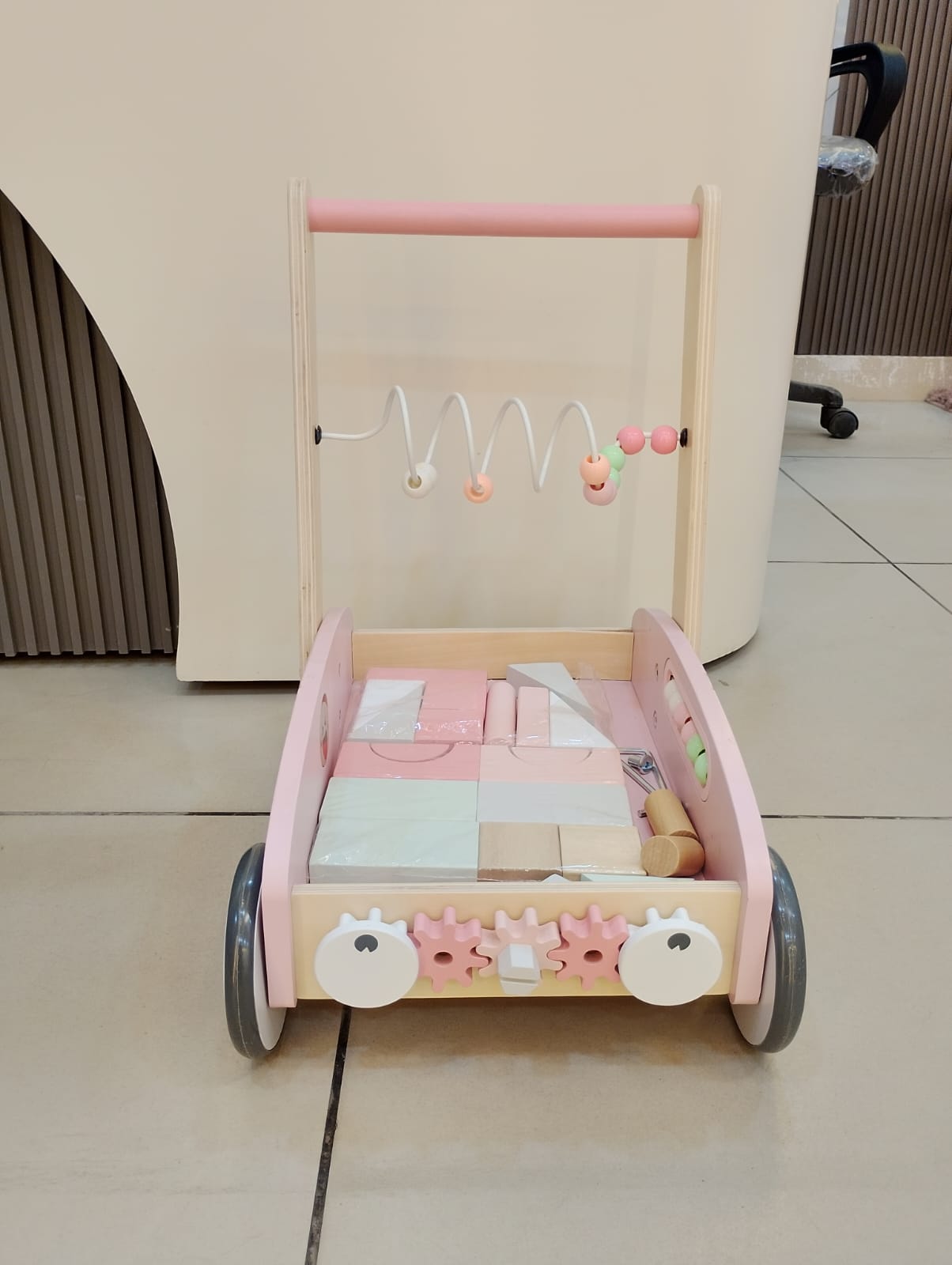 Wooden Baby Walkerb With Blocks - Push Along Wagon For Babies With Wood Bricks - MyLittleTales