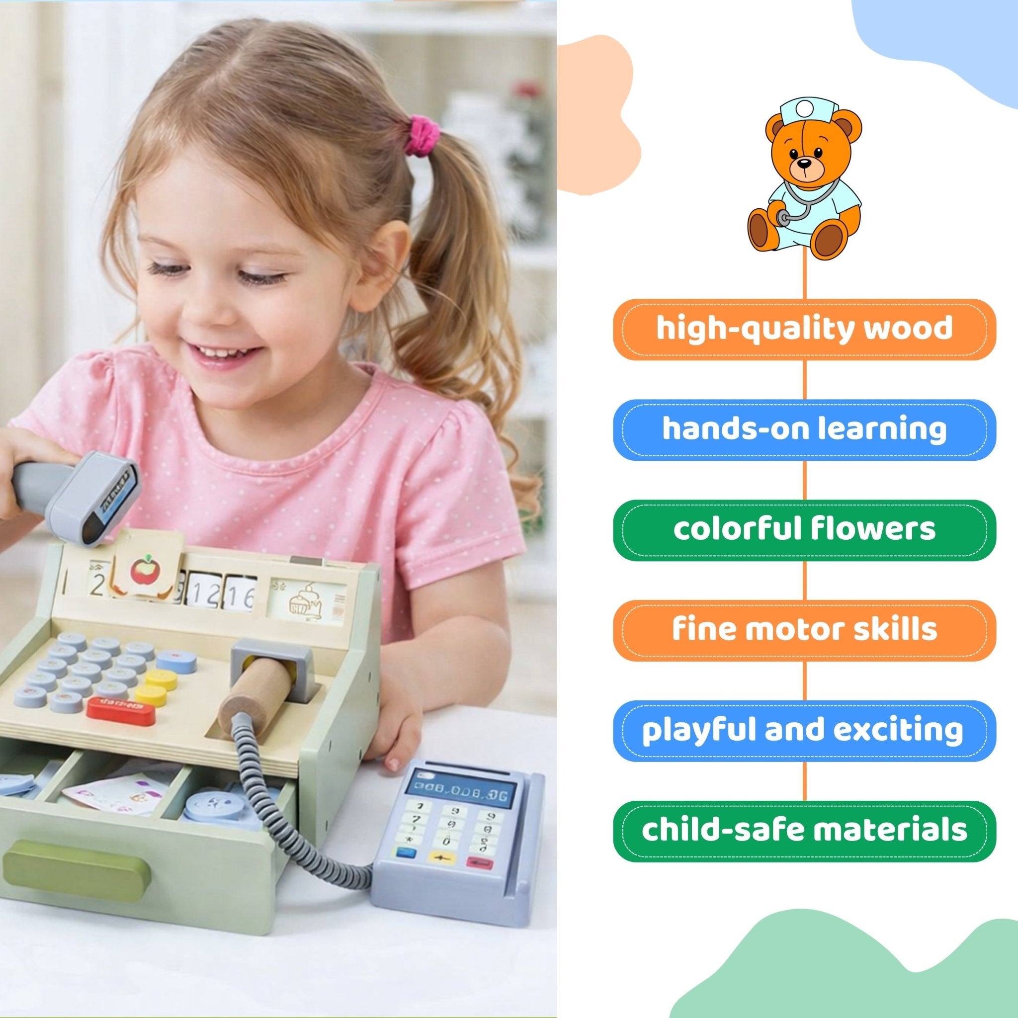 Wooden Cash register set Kids Role - Play Toys - MyLittleTales