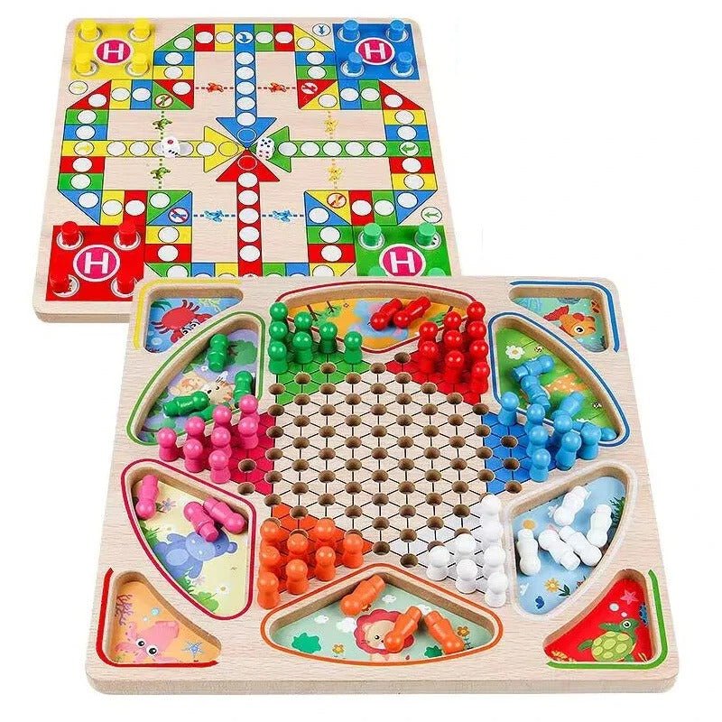 Wooden Checker Board & Ludo 2 in 1 Premium Wooden Classic Board Game for Adults and Kids Superb Family - MyLittleTales