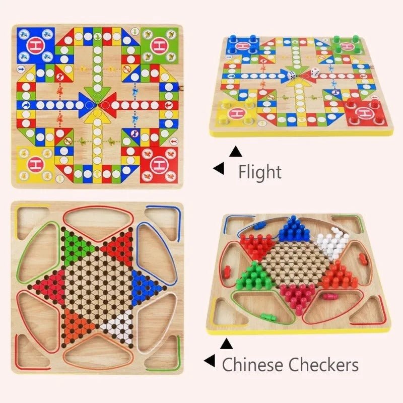 Wooden Checker Board & Ludo 2 in 1 Premium Wooden Classic Board Game for Adults and Kids Superb Family - MyLittleTales