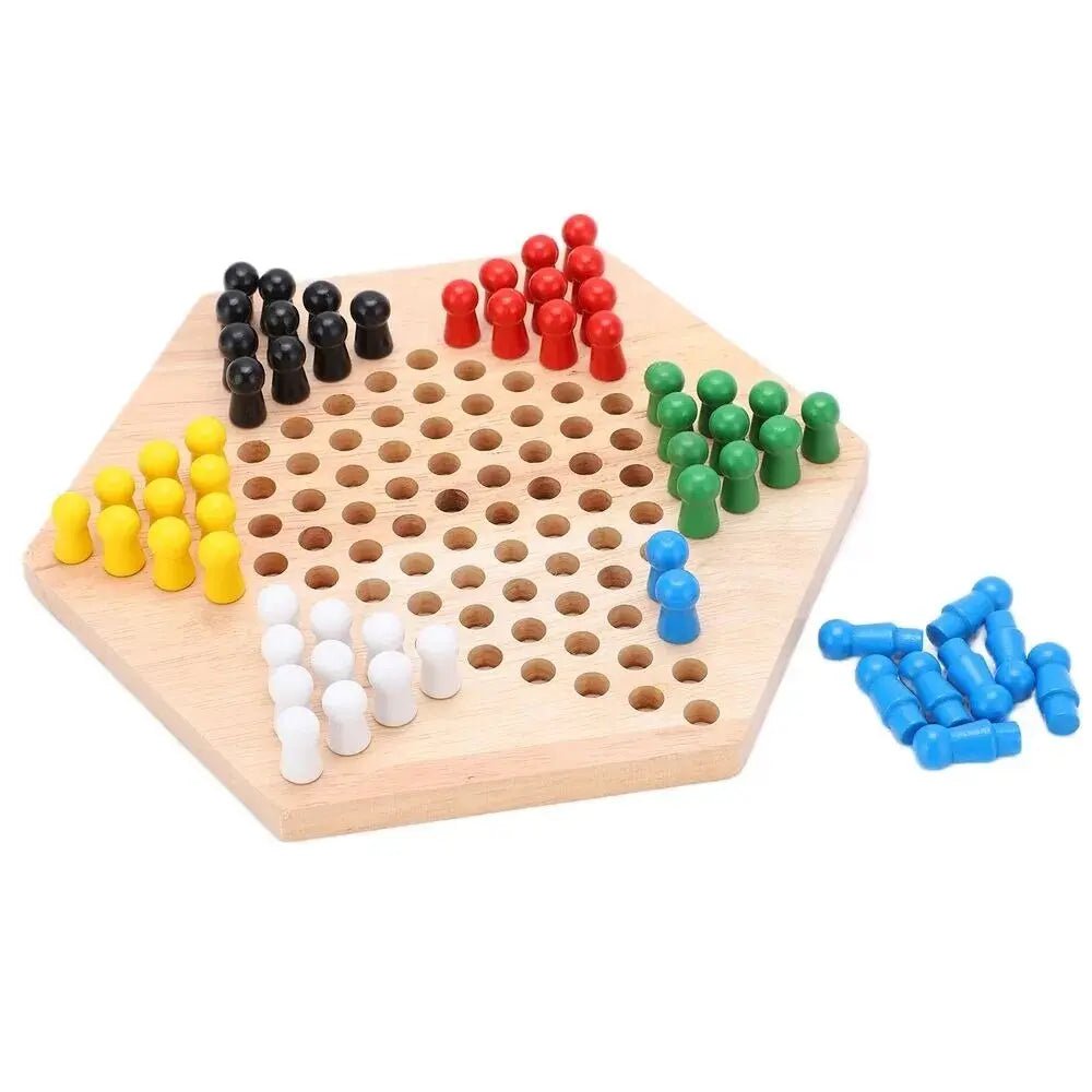 Wooden Checkers Hexagon Board With Wooden Marbles - MyLittleTales