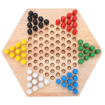 Wooden Checkers Hexagon Board With Wooden Marbles - MyLittleTales