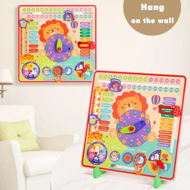 Wooden Clock Education Board Toys Multifunctional Learning Calendar Weather Season Time Teaching - MyLittleTales