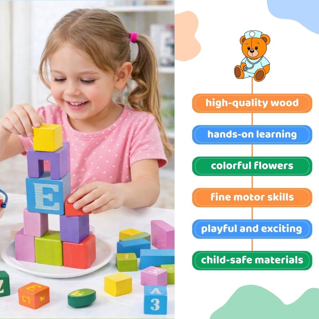 Wooden Cognitive Building Blocks - 36 pcs - MyLittleTales