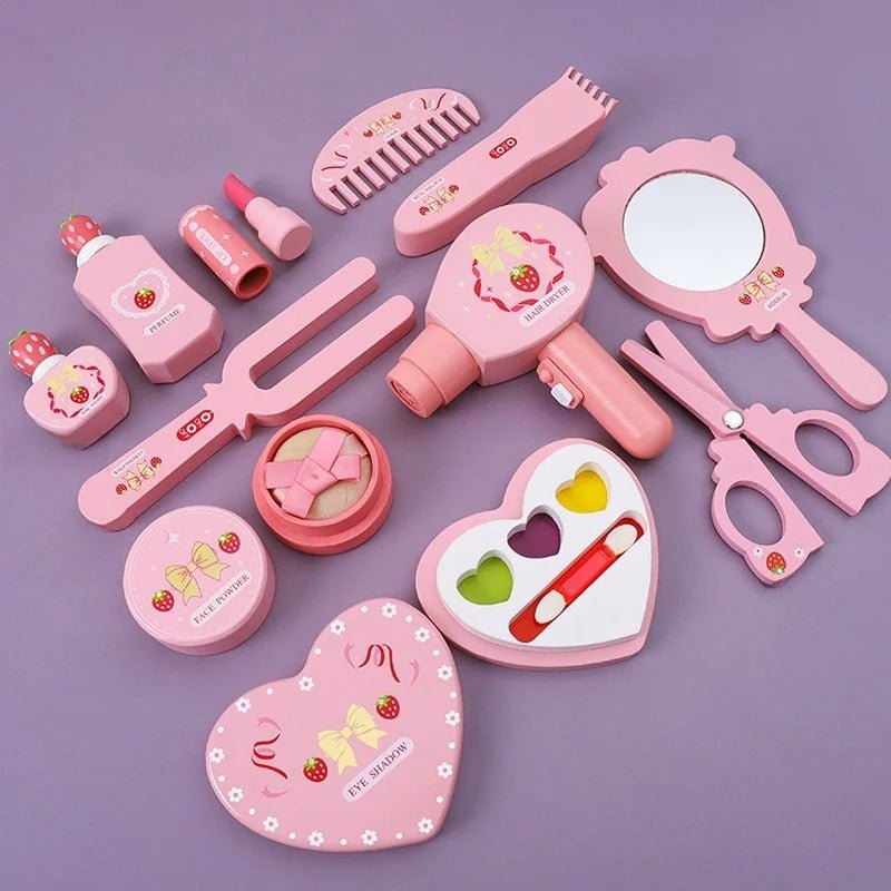 Wooden Cosmetic Bag Princess Makeup Set Simulation Little Girl Birthday New Year Gift - MyLittleTales