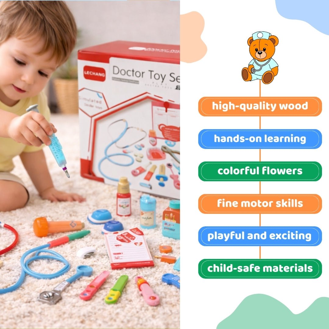 Wooden Doctor Toy Set Educational Role Play Medical Kit for Kids - MyLittleTales
