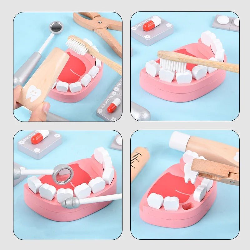 Wooden Doctor Toy Set with Bag Dentist Check Brush Teeth Medicine Set Role Playing Games - MyLittleTales