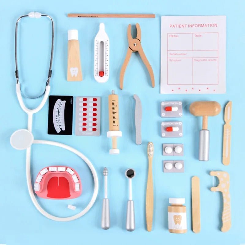 Wooden Doctor Toy Set with Bag Dentist Check Brush Teeth Medicine Set Role Playing Games - MyLittleTales