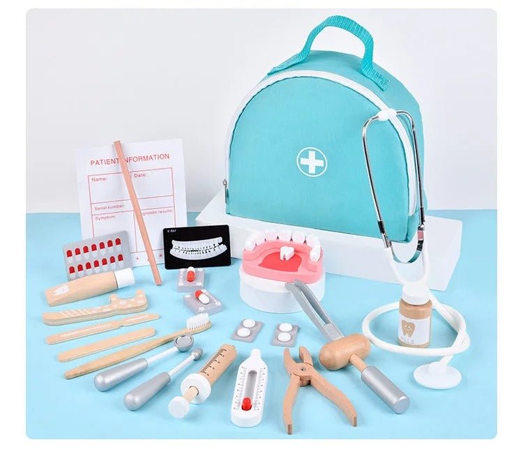 Wooden Doctor Toy Set with Bag Dentist Check Brush Teeth Medicine Set Role Playing Games - MyLittleTales