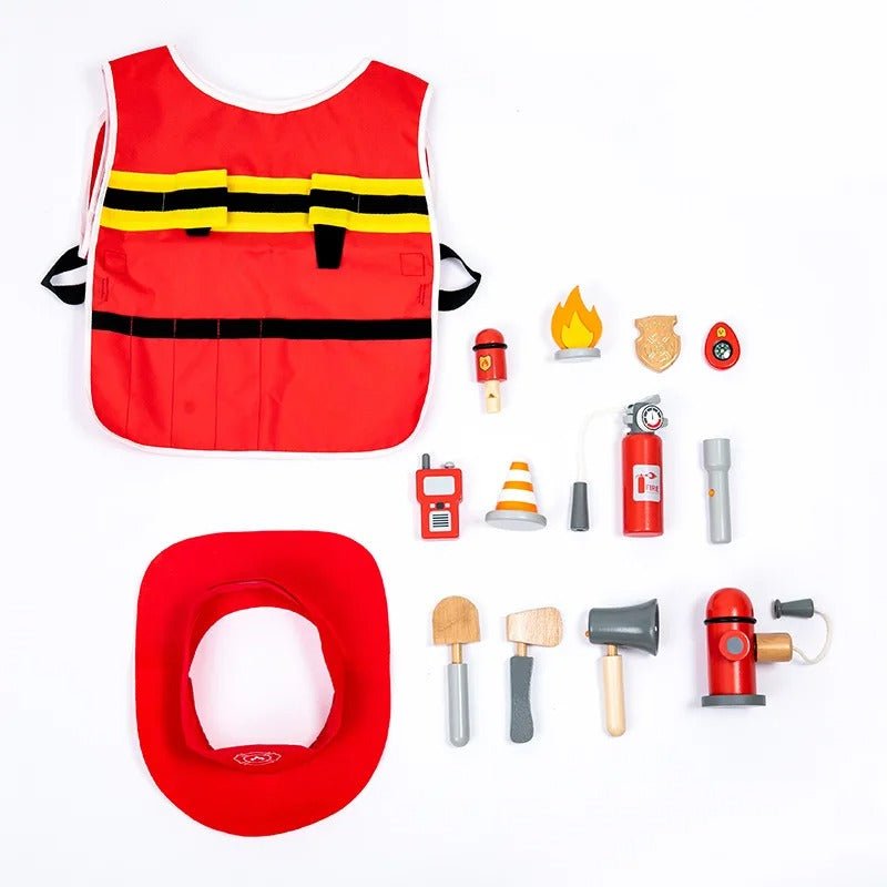 Wooden Fire fighter set Fireman Role Play Set Costume Set - MyLittleTales