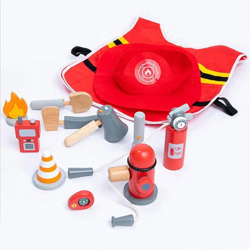 Wooden Fire fighter set Fireman Role Play Set Costume Set - MyLittleTales