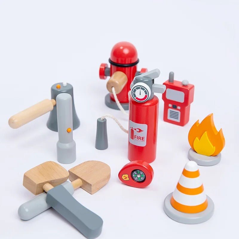 Wooden Fire fighter set Fireman Role Play Set Costume Set - MyLittleTales