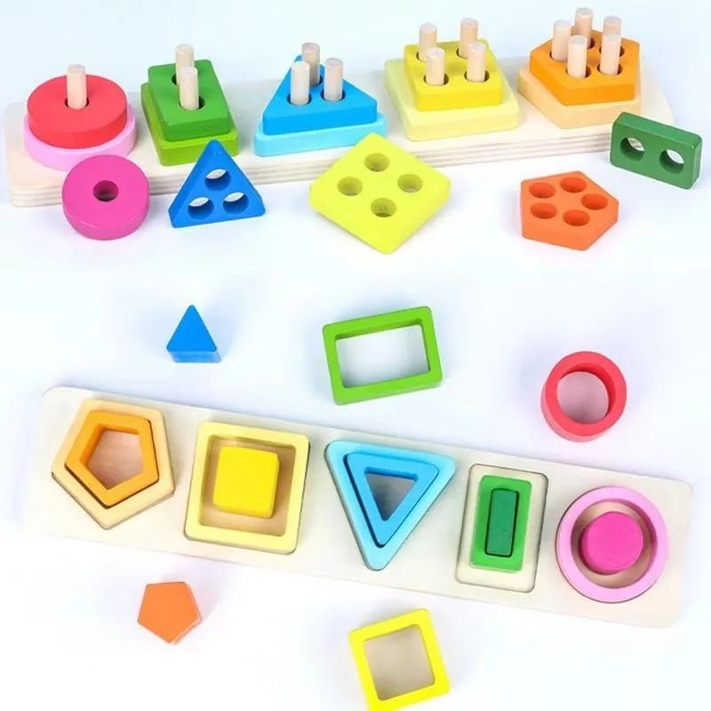 Wooden Geometric Shape Building Blocks Wooden Jigsaw Puzzle Color Matching Puzzle Shape Stack Wooden Toy - MyLittleTales