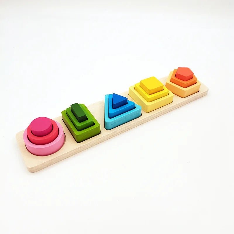 Wooden Geometric Shape Building Blocks Wooden Jigsaw Puzzle Color Matching Puzzle Shape Category Stack Toy Early Educational Toy - MyLittleTales