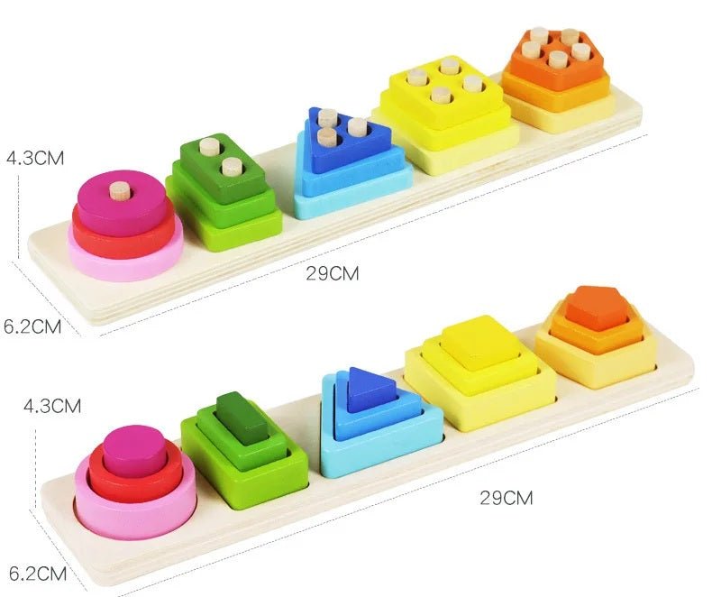 Wooden Geometric Shape Building Blocks Wooden Jigsaw Puzzle Color Matching Puzzle Shape Category Stack Toy Early Educational Toy - MyLittleTales