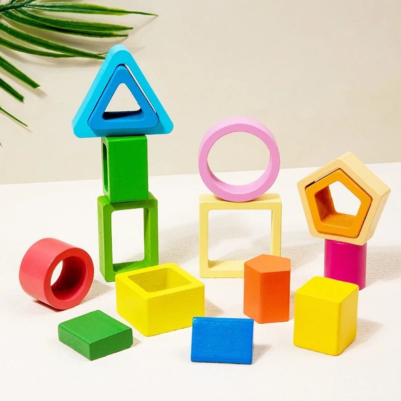 Wooden Geometric Shape Building Blocks Wooden Jigsaw Puzzle Color Matching Puzzle Shape Category Stack Toy Early Educational Toy - MyLittleTales