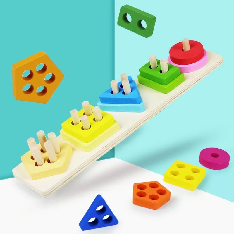 Wooden Geometric Shape Building Blocks Wooden Jigsaw Puzzle Color Matching Puzzle Shape Category Stack Toy Early Educational Toy - MyLittleTales