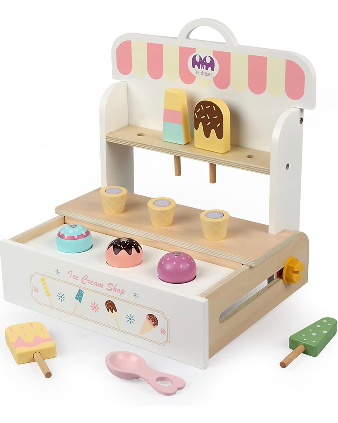 Wooden Ice Cream Set, Ice Cream Cart Shop Stand Toys for Toddlers, Montessori Play Kitchen Wooden Food - MyLittleTales