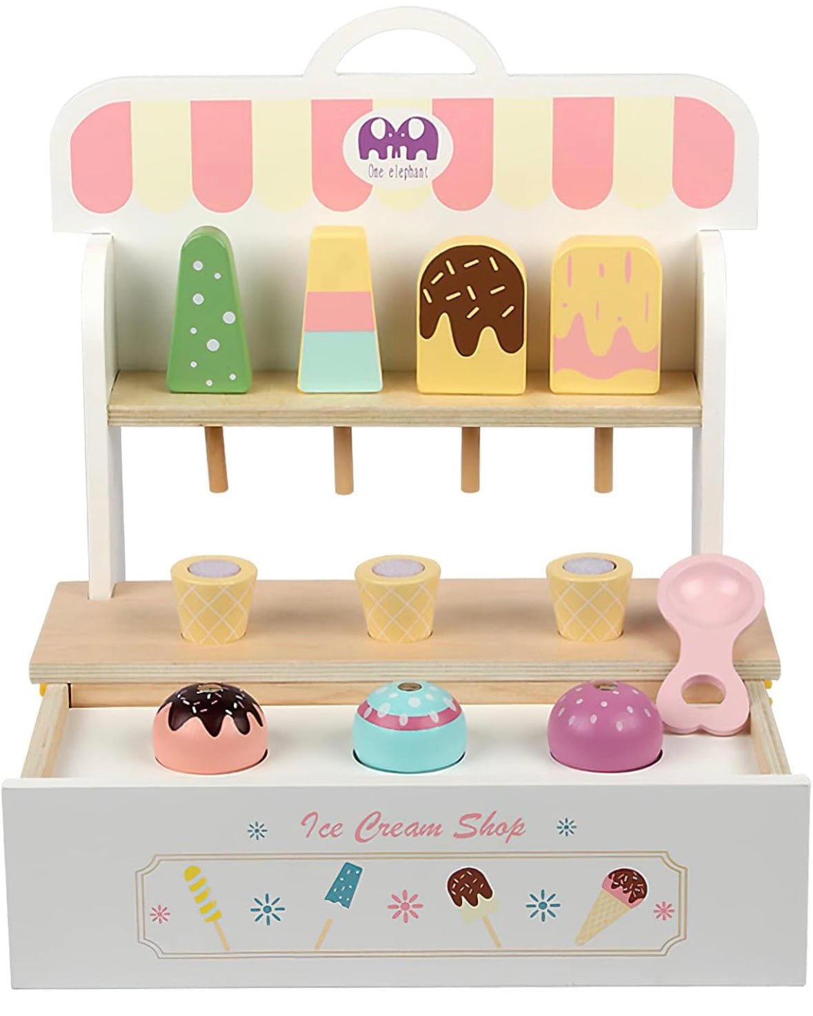 Wooden Ice Cream Set, Ice Cream Cart Shop Stand Toys for Toddlers, Montessori Play Kitchen Wooden Food - MyLittleTales