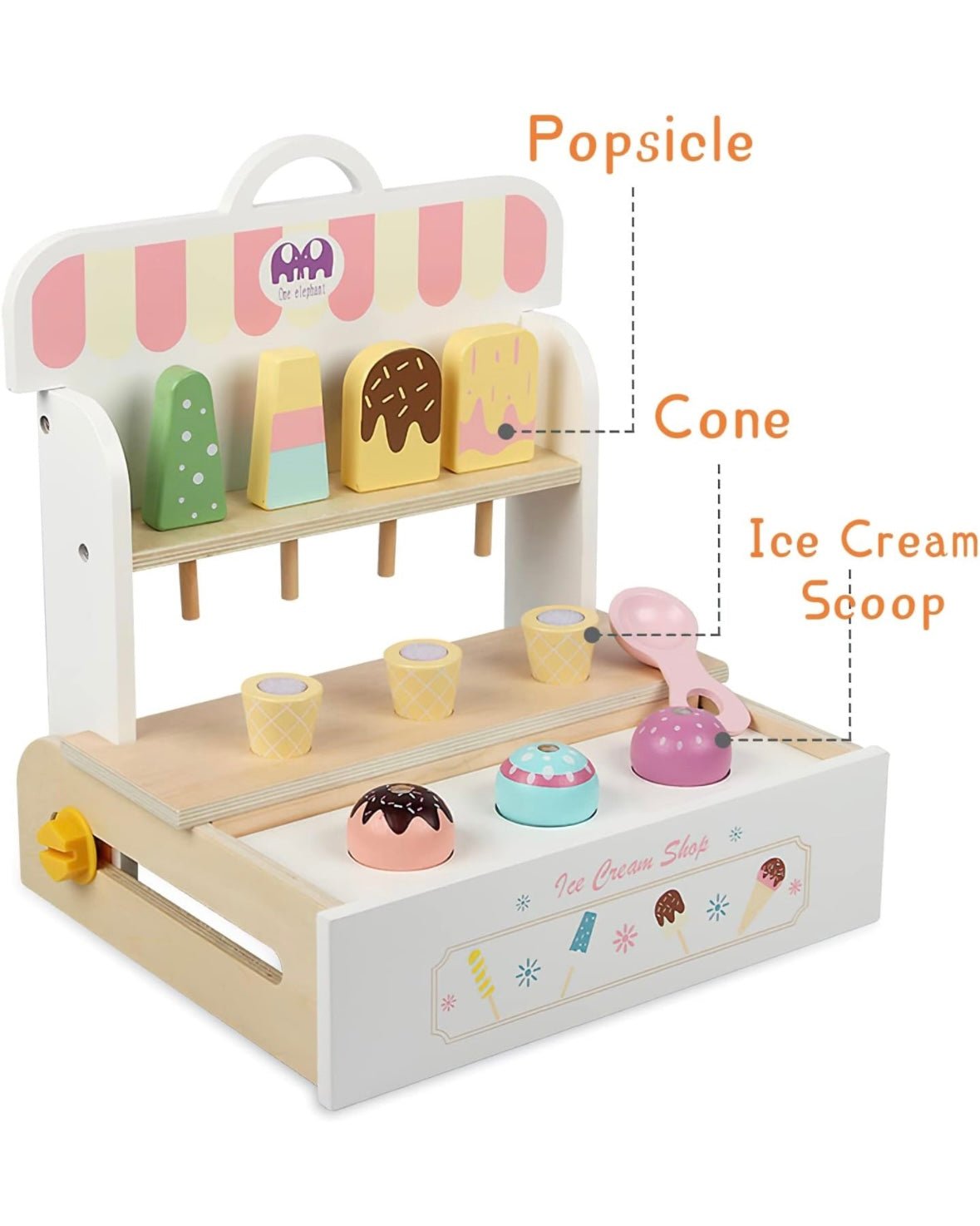 Wooden Ice Cream Set, Ice Cream Cart Shop Stand Toys for Toddlers, Montessori Play Kitchen Wooden Food - MyLittleTales