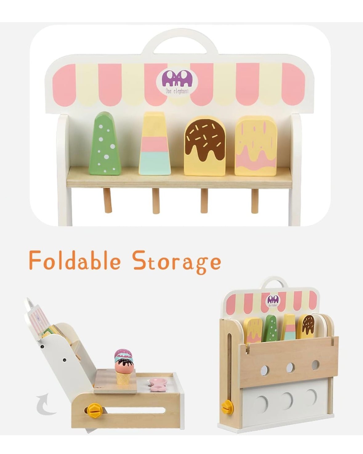 Wooden Ice Cream Set, Ice Cream Cart Shop Stand Toys for Toddlers, Montessori Play Kitchen Wooden Food - MyLittleTales