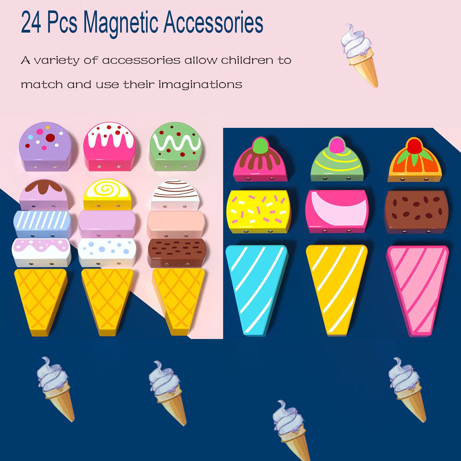 Wooden Ice Cream Truck | 28 pcs Magnetic Ice Cream Sweet Treats | Pretend Play Food & Accessories - MyLittleTales