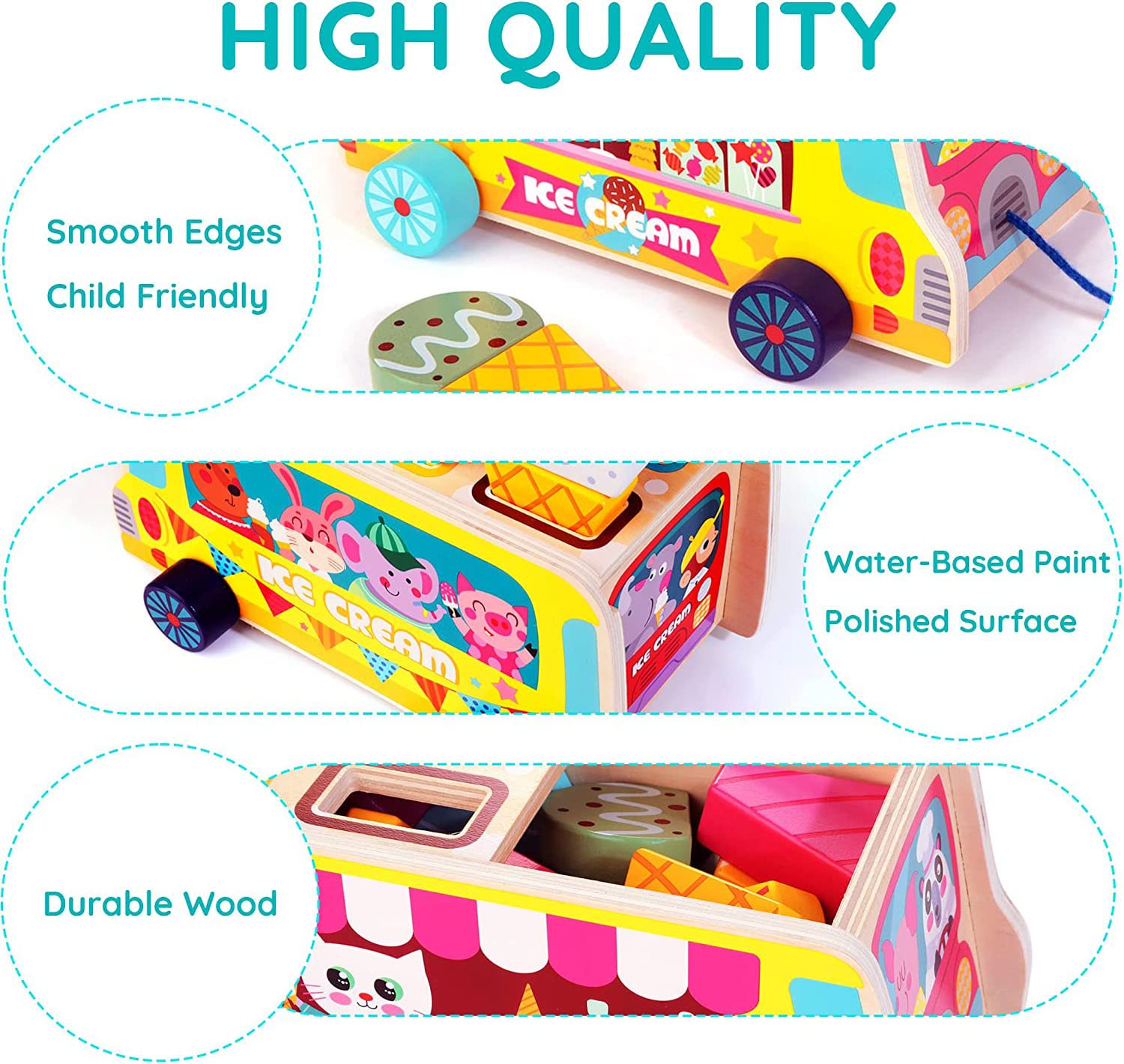 Wooden Ice Cream Truck | 28 pcs Magnetic Ice Cream Sweet Treats | Pretend Play Food & Accessories - MyLittleTales