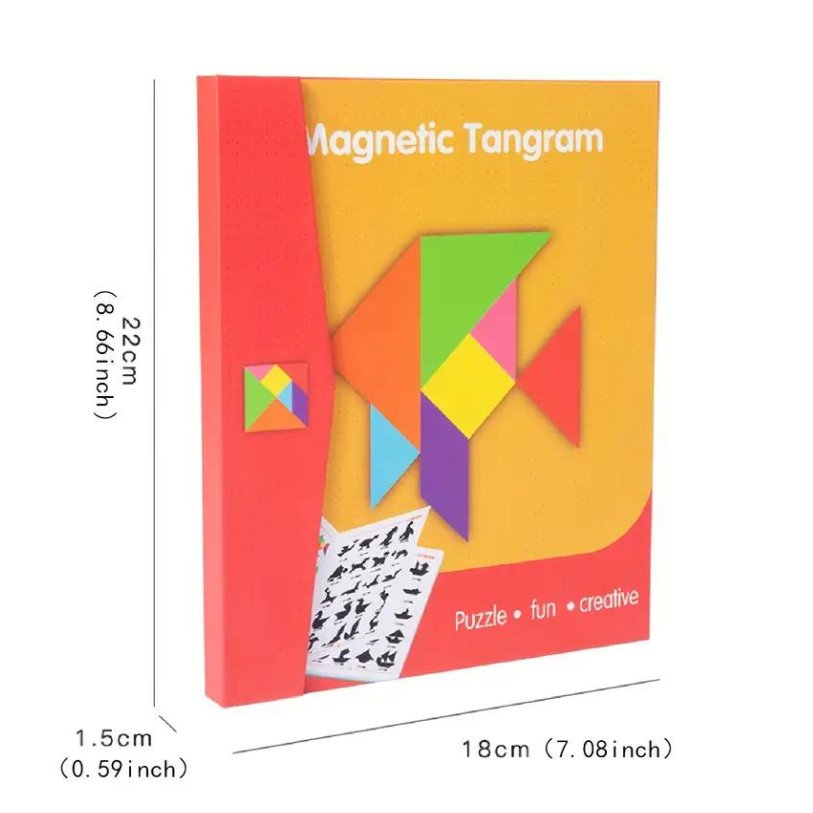 Wooden Magnet Tangram Puzzle Book - Jigsaw Book Brain Teasers Stacking Games Early Educational Learning - MyLittleTales