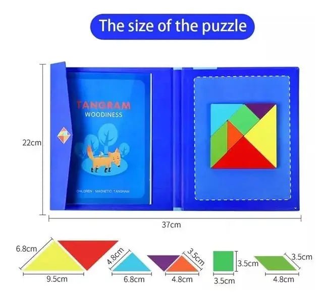Wooden Magnet Tangram Puzzle Book - Jigsaw Book Brain Teasers Games Early Educational Learning Challenge IQ - MyLittleTales