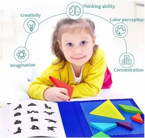Wooden Magnet Tangram Puzzle Book - Jigsaw Book Brain Teasers Games Early Educational Learning Challenge IQ - MyLittleTales