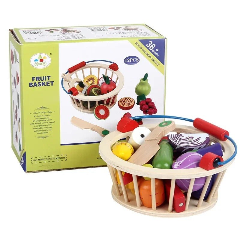 Wooden Magnetic Cutting Fruit Basket - 12 pc set - MyLittleTales