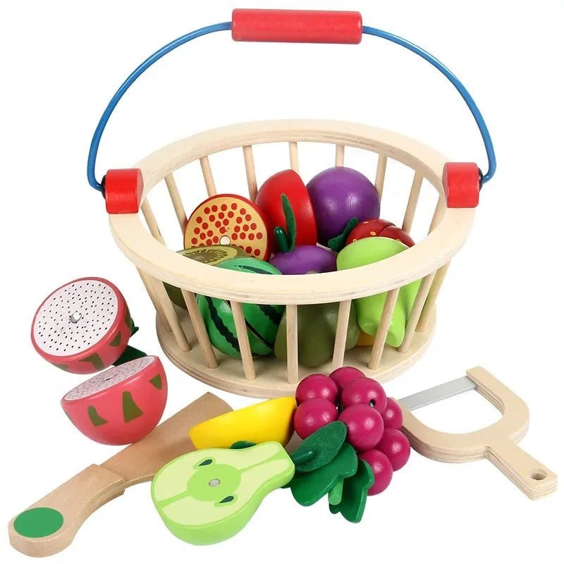 Wooden Magnetic Cutting Fruit Basket - 12 pc set - MyLittleTales