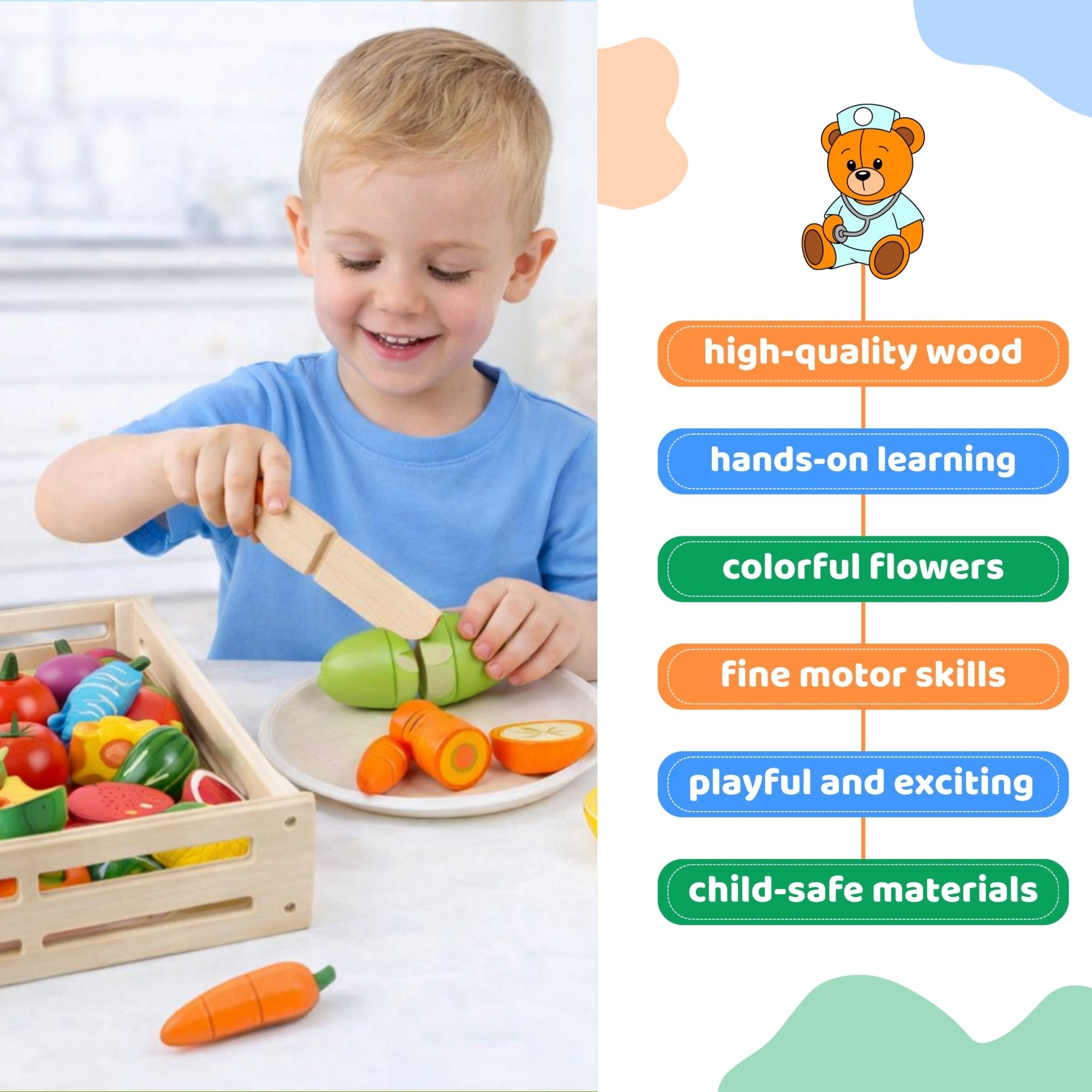 Wooden Magnetic Cutting Fruit & Vegetable Pretend Play Kitchen and Early Education - MyLittleTales