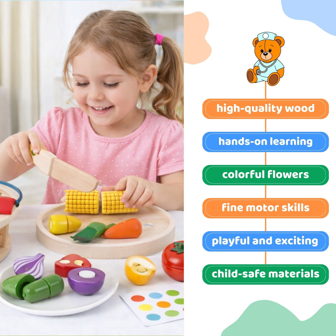 Wooden Magnetic Cutting Fruit Basket - 12 pc set - MyLittleTales