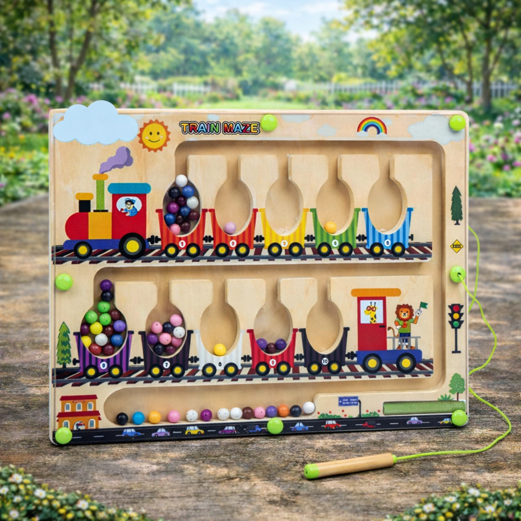Wooden Magnetic Train Maze Puzzle – Educational Color & Number Learning Board for Kids Ages 3–5 | Montessori Fine Motor Skills Toy for Toddlers - MyLittleTales