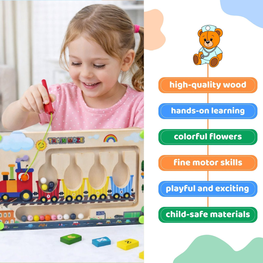 Wooden Magnetic Train Maze Puzzle – Educational Color & Number Learning Board for Kids Ages 3–5 | Montessori Fine Motor Skills Toy for Toddlers - MyLittleTales