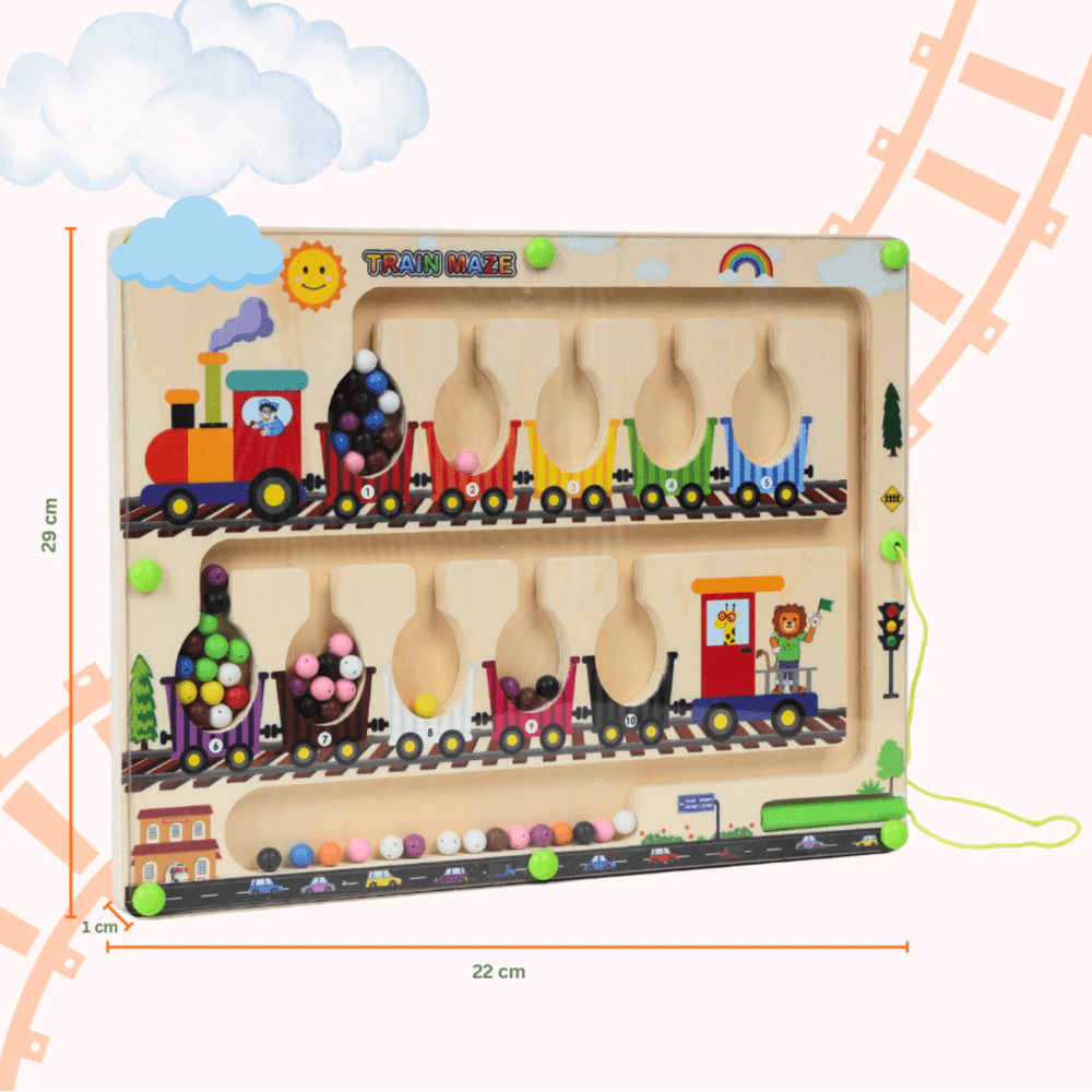 Wooden Magnetic Train Maze Puzzle – Educational Color & Number Learning Board for Kids Ages 3–5 | Montessori Fine Motor Skills Toy for Toddlers - MyLittleTales