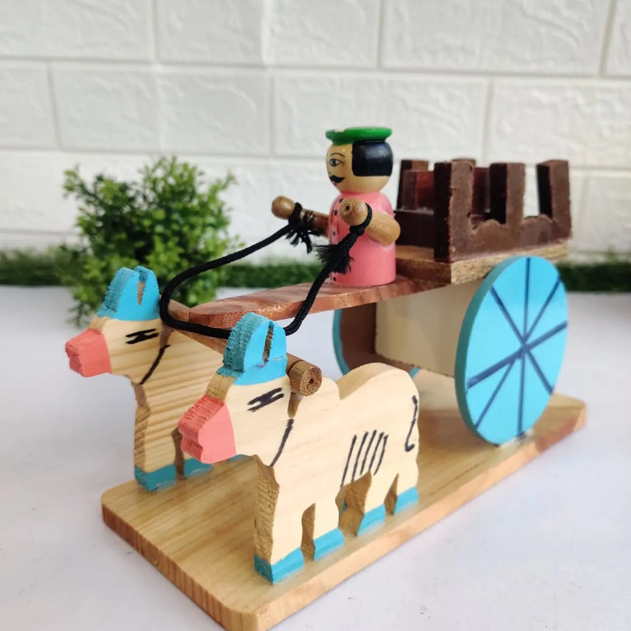 Wooden Man Riding Bullock cart - MyLittleTales