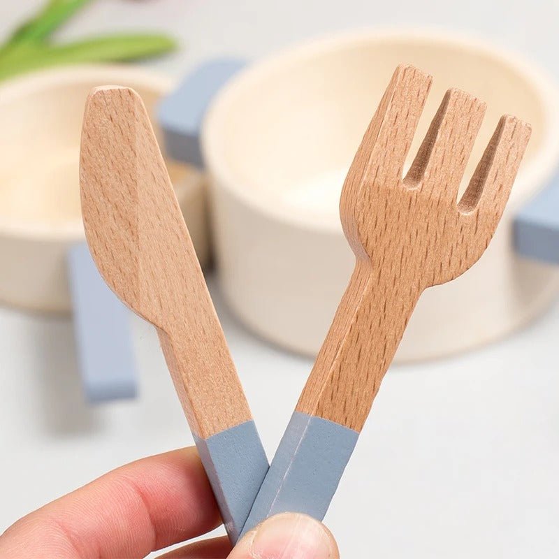 Wooden Mini Kitchen Cookware Pot Pan Cook Pretend Play Educational - MyLittleTales