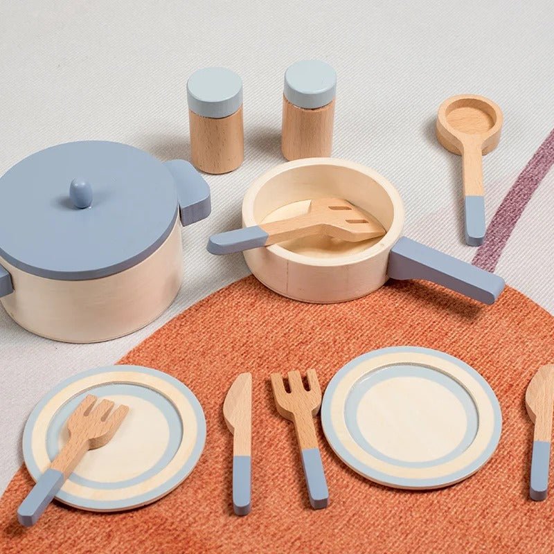 Wooden Mini Kitchen Cookware Pot Pan Cook Pretend Play Educational - MyLittleTales