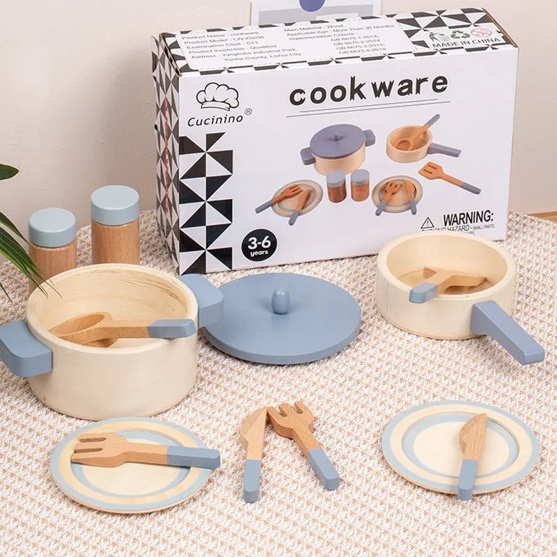 Wooden Mini Kitchen Cookware Pot Pan Cook Pretend Play Educational - MyLittleTales