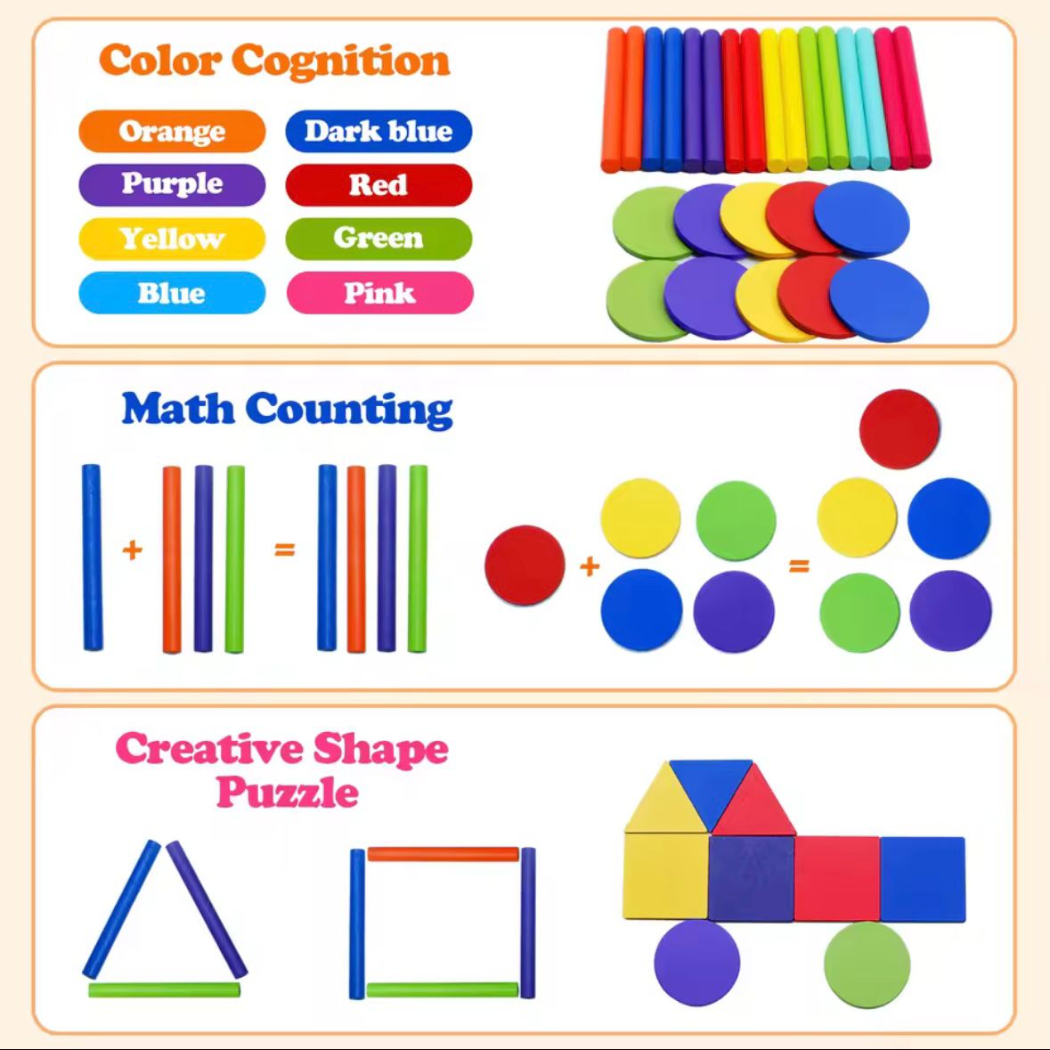 Wooden Montenssori Color & Shape Matching & Sorting Toy Set - MyLittleTales
