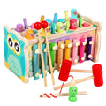 Wooden Multi - functional Whack - a - mole bench toy, Knocking, Xylophone, Fishing, Hammer, clock, 7 in 1 - MyLittleTales