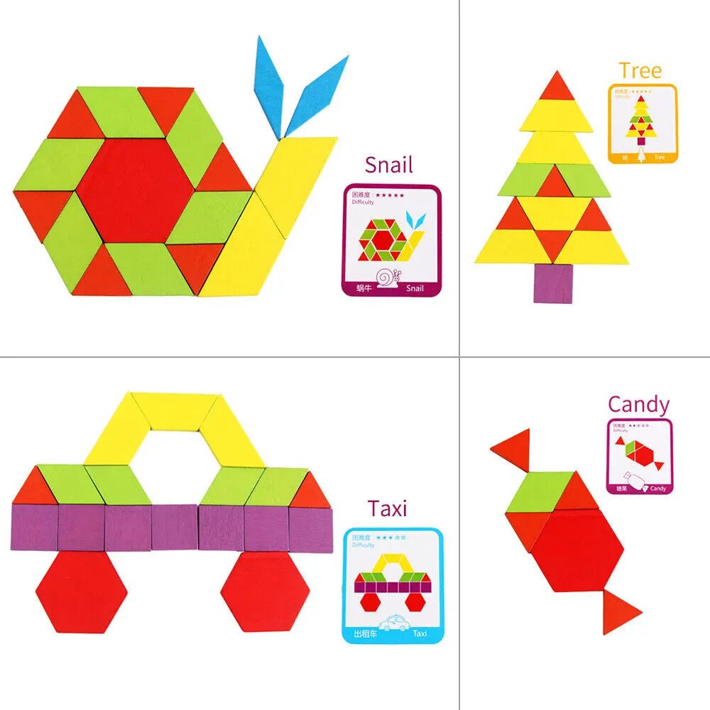 Wooden Pattern Block Geometric Shape Puzzle Early Education - NEW - MyLittleTales