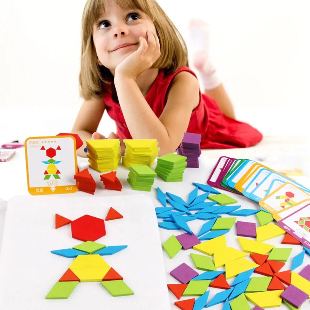Wooden Pattern Block Geometric Shape Puzzle Early Education - NEW - MyLittleTales