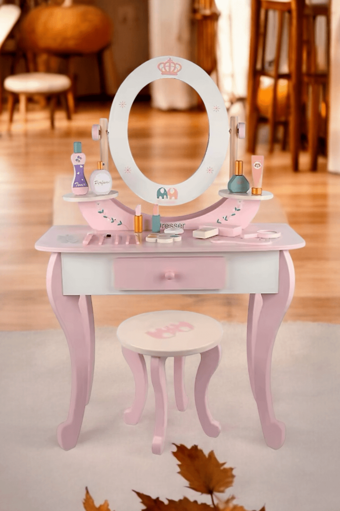 Wooden Pink Dresser, Simulation dresser mirror girl birthday gift - MyLittleTales