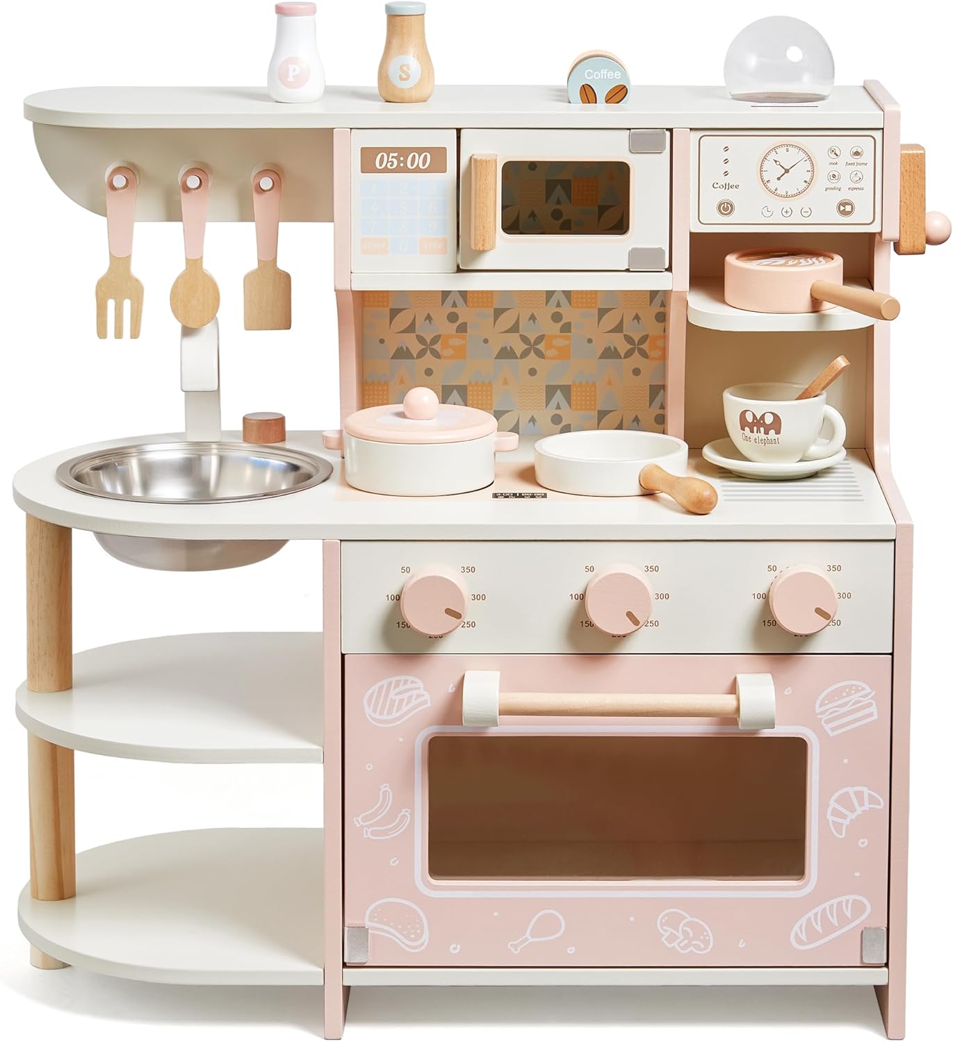 Wooden Premium Kitchen Playset with Coffee Maker Food Kitchen Accessories Cooking Set, Toddler Play Kitchen - MyLittleTales