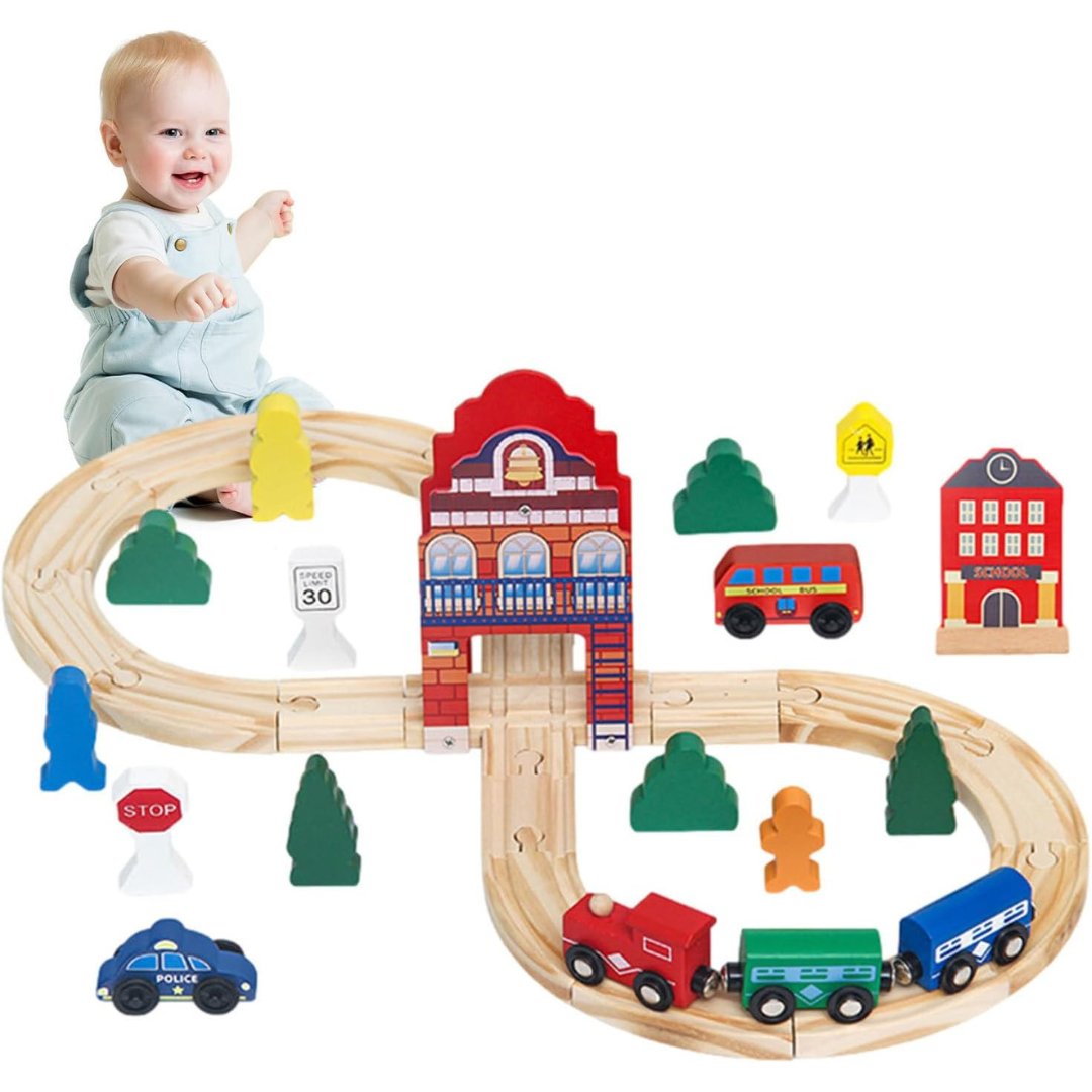 Wooden Railway Train Set, Wooden Railway Track with Train - MyLittleTales