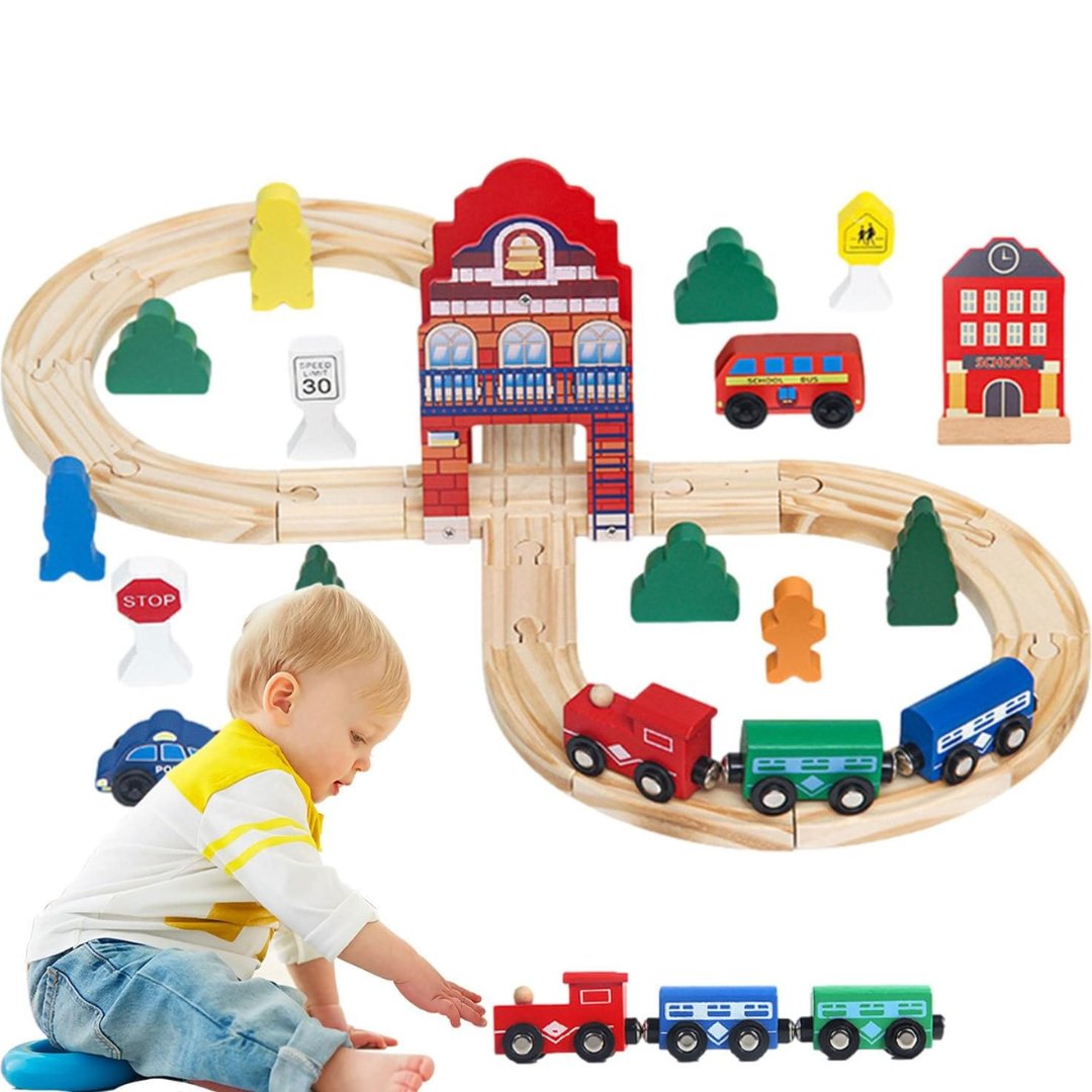 Wooden Railway Train Set, Wooden Railway Track with Train - MyLittleTales